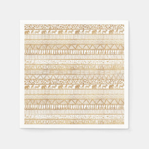 Serviette En Papier Motif africain tribal branché White & Gold