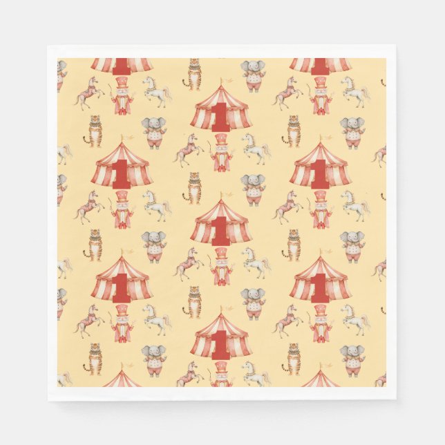 Serviette En Papier Motif animal cirque premier anniversaire (Devant)