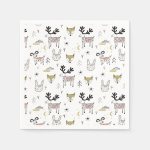 Serviette En Papier Motif animal de griffonnage de région boisée