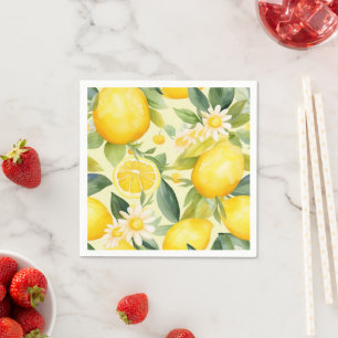 Serviette En Papier Motif aquarelle citron et marguerite