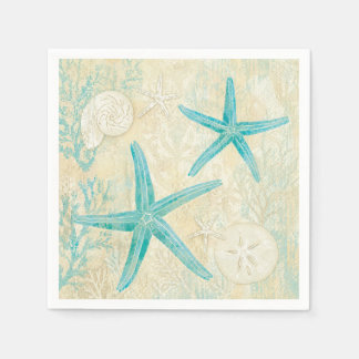 Serviette En Papier Motif aquarelle d'étoile de mer sarcelle côtière