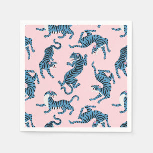 Serviette En Papier Motif asiatique de tigre bleu