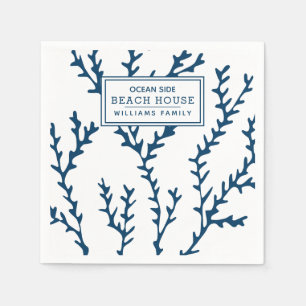 Serviette En Papier Motif aux algues bleues personnalisé - Beach Hous