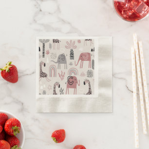 Serviette En Papier motif avec des éléphants et des girafes mignons gé
