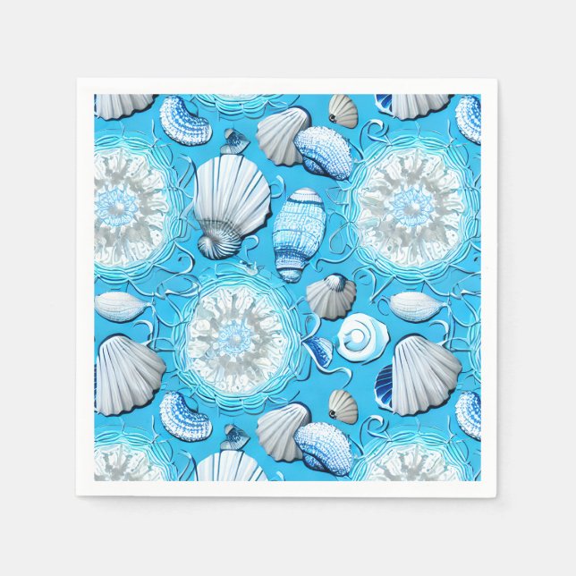 Serviette En Papier Motif Blue Ocean Seashells (Devant)