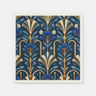 Serviette En Papier Motif botanique Art Déco. Bleu saphir