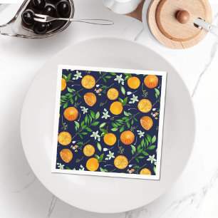 Serviette En Papier Motif botanique floral d'été aux agrumes orange