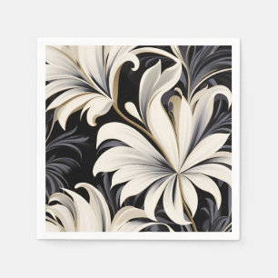 Serviette En Papier Motif botanique noir et blanc dynamique