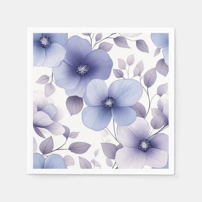 Serviette En Papier Motif botanique pastel doux en bleu et violet (Devant)