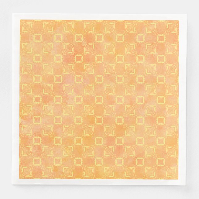 Serviette En Papier Motif Carré Abstrait jaune, rose et orange (Devant)