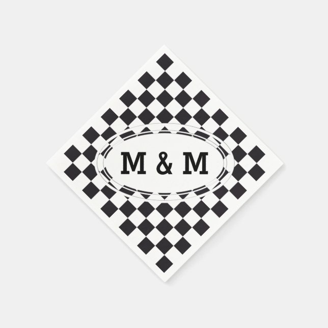 Serviette En Papier Motif Carré d'échecs - noir + votre texte & backgr (Coin)