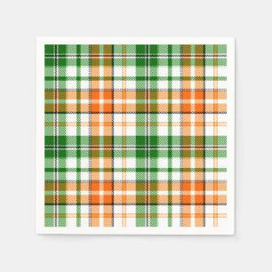 Serviette En Papier Motif carreau tartan vert orange blanc