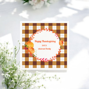 Serviette En Papier Motif carreaux marron blanc pour Thanksgiving 