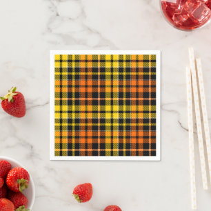 Serviette En Papier Motif carreaux tartan noir jaune orange