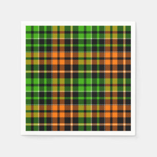 Serviette En Papier Motif carreaux tartan vert orange noir
