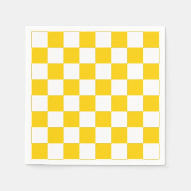 Serviette En Papier Motif chèque À damiers blanc jaune (Devant)