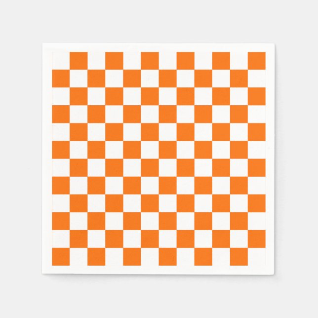 Serviette En Papier Motif chèque À damiers blanc orange (Devant)