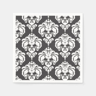 Serviette En Papier Motif chic damassé gris et blanc Élégante fête