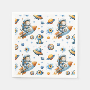 Serviette En Papier Motif cosmique de chat astronaute mignon dans l'es