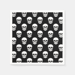 Serviette En Papier Motif crâne blanc sur Halloween Éffrayant noir