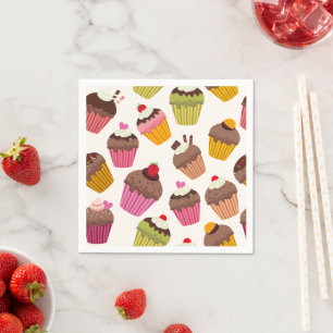 Serviette En Papier Motif Cupcake, Motif Muffin, Chocolat, Cœurs