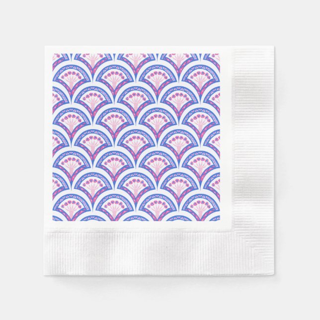 Serviette En Papier motif damassé floral bleu (Devant)