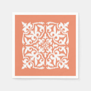 Serviette En Papier Motif damassé Ikat - orange corail et blanc