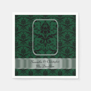 Serviette En Papier Motif damassé mariage noir et vert