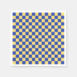 Serviette En Papier Motif damier jaune beurre et bleu