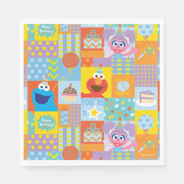 Serviette En Papier Motif d'anniversaire Elmo, Abby et Cookie Monster (Devant)