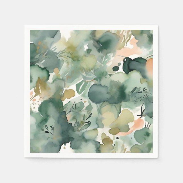 Serviette En Papier Motif d'aquarelle Abstrait Sage Green (Devant)