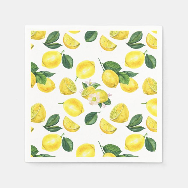 Serviette En Papier Motif d'aquarelle aux citrons jaunes (Devant)