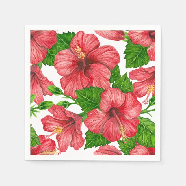 Serviette En Papier Motif d'aquarelle d'hibiscus rouge (Devant)