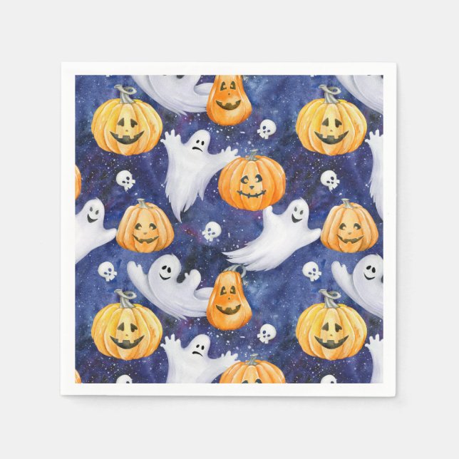 Serviette En Papier Motif d'aquarelle Halloween (Devant)