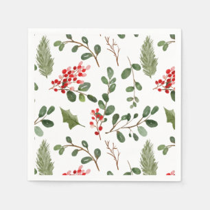 Serviette En Papier Motif d'aquarelle Holly Feuille Red Berry