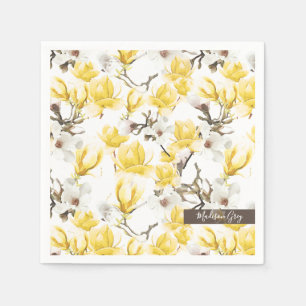 Serviette En Papier Motif d'aquarelle jaune et blanc Magnolia Blossom