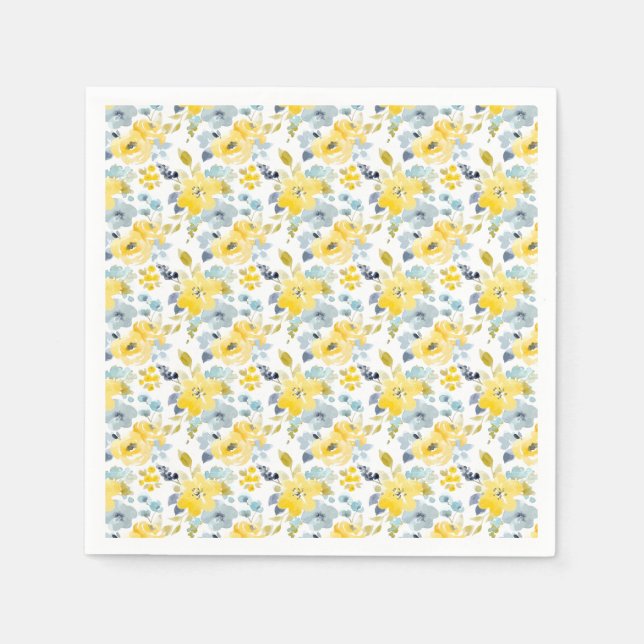 Serviette En Papier Motif d'aquarelle jaune et bleu (Devant)