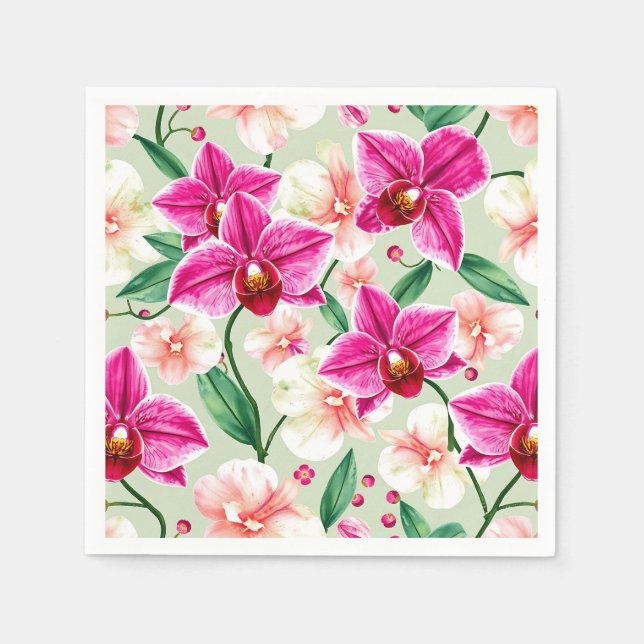 Serviette En Papier Motif d'aquarelle orchidée dynamique à Magenta (Devant)