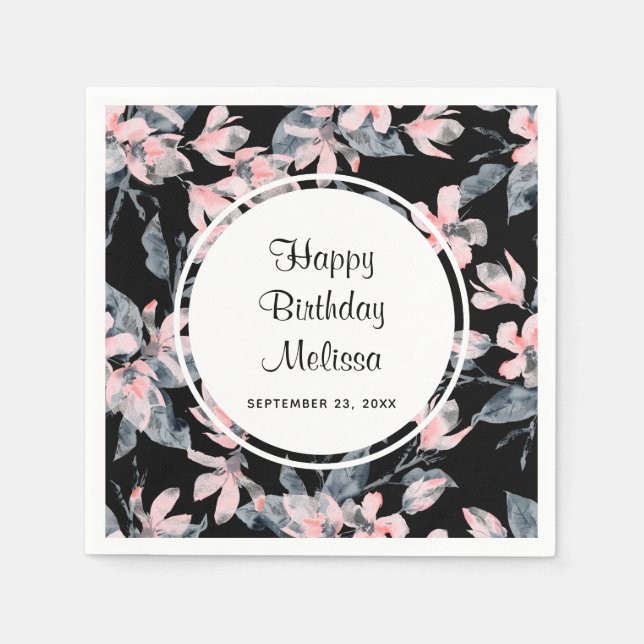 Serviette En Papier Motif d'aquarelle rose et gris (Devant)