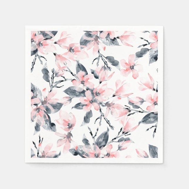 Serviette En Papier Motif d'aquarelle rose et gris (Devant)