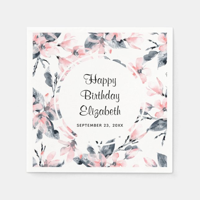 Serviette En Papier Motif d'aquarelle rose et gris (Devant)