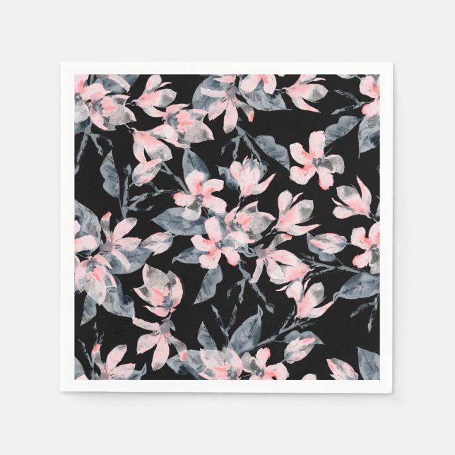 Serviette En Papier Motif d'aquarelle rose et gris (Devant)