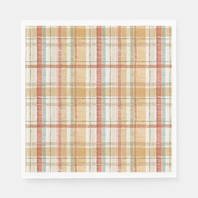 Serviette En Papier Motif d'aquarelle Rustique Plaid Automne (Devant)