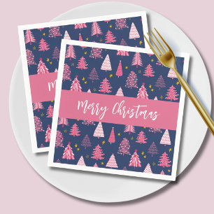 Serviette En Papier Motif d'arbre de Noël rose bleu