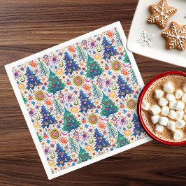 Serviette En Papier Motif d'arbre festif coloré