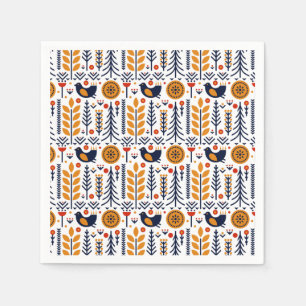 Serviette En Papier Motif d'art populaire d'oiseau d'automne
