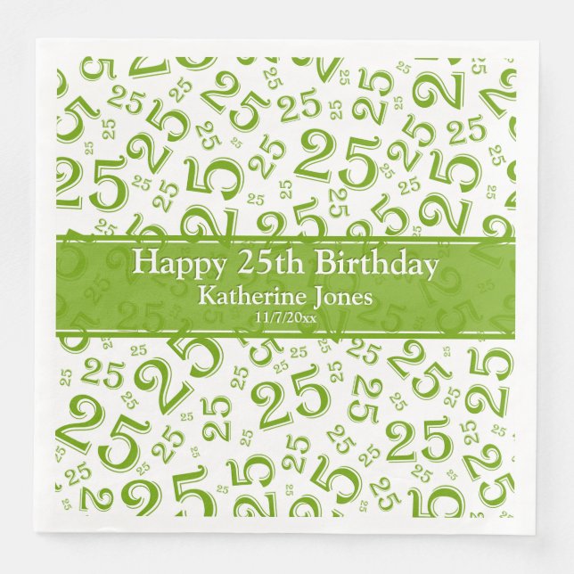 Serviette En Papier Motif de 25 ans au hasard Vert/Blanc (Devant)