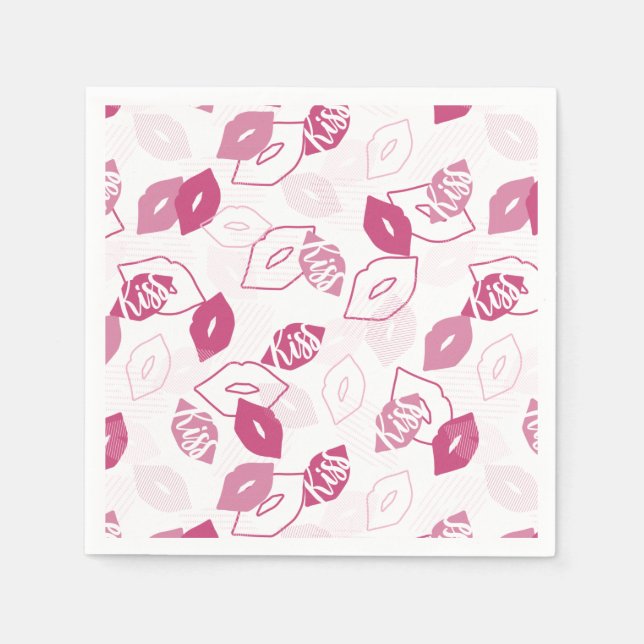Serviette En Papier Motif de baiser des lèvres roses (Devant)