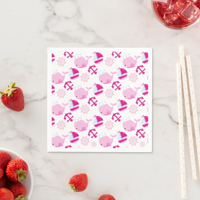 Serviette En Papier Motif De Baleines, Beaux Baleines, Baleines Roses (En situation)