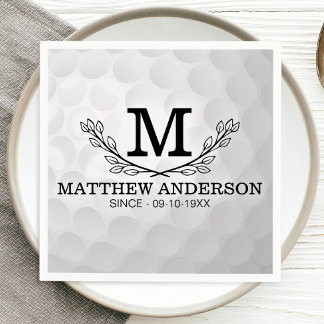 Serviette En Papier Motif de balle de golf personnalisé Nom Monogramme
